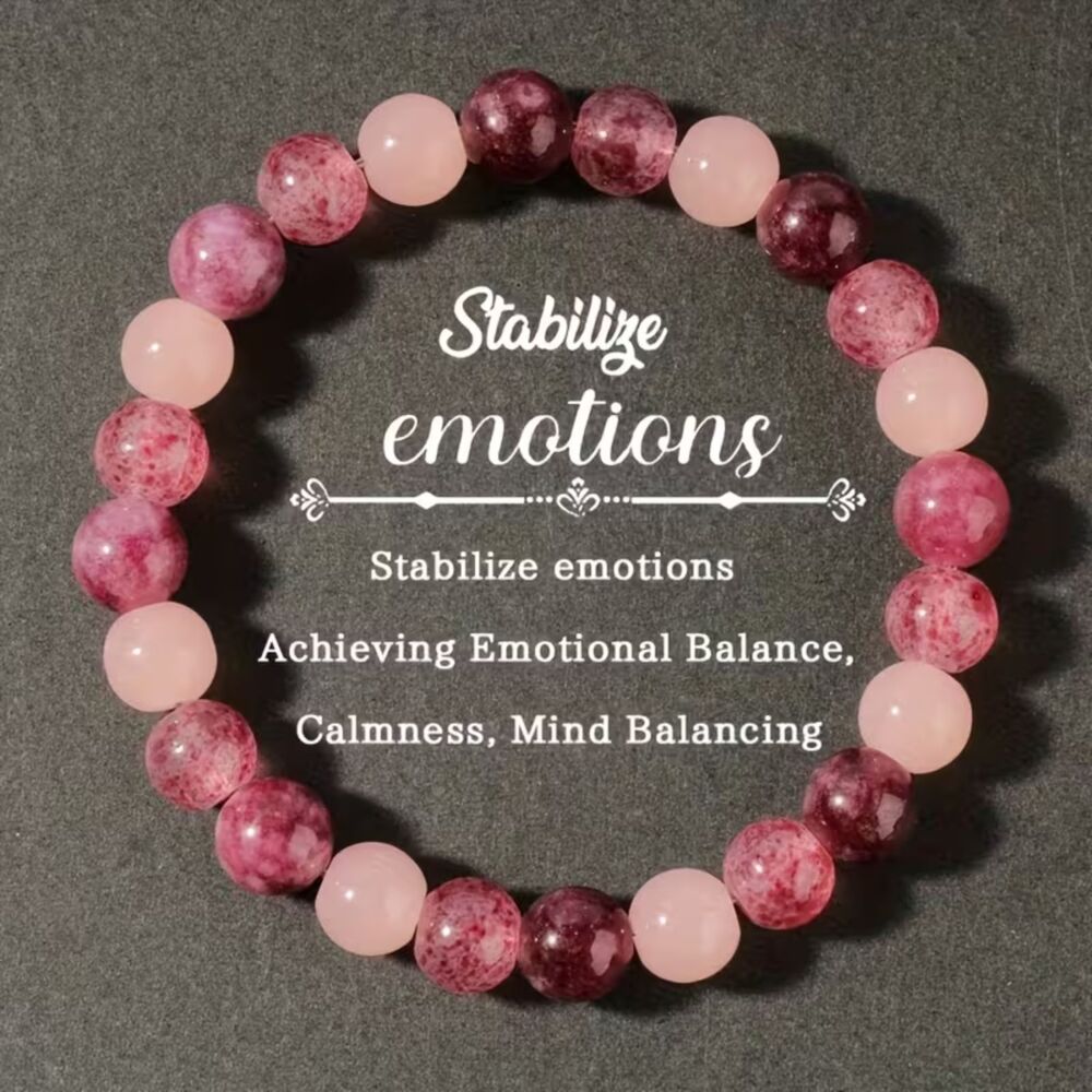 Pink Garnet Strawberry Quartz Beaded Bracelet Round Strtch Gemstone Crystal Boho